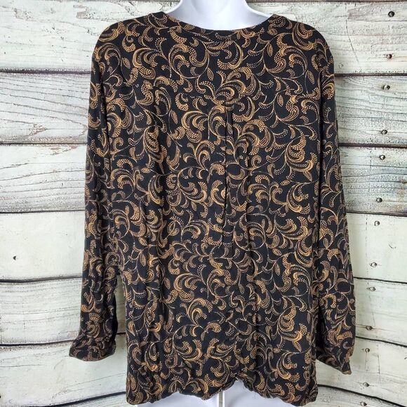 Christopher & Banks Women’s Black Tan Print Button Blouse Long Sleeve XL - Picture 5 of 6